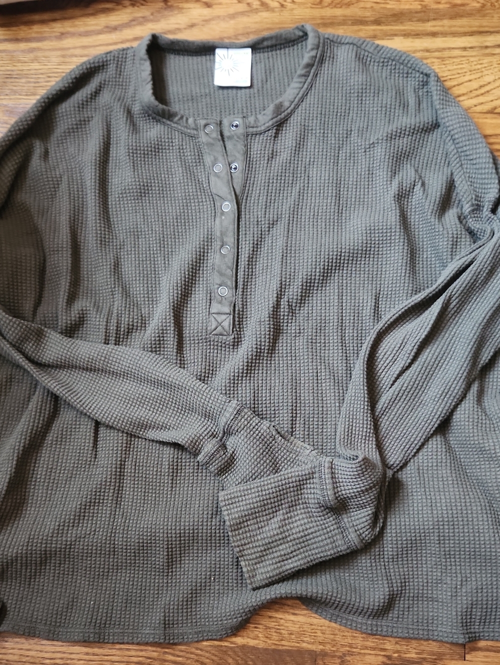 Olive Waffle Knit Henley Long-Sleeve Top
